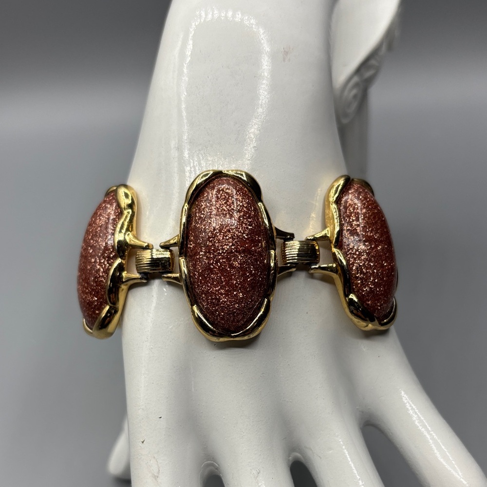 Vintage 1960’s Copper Brown Glitter Link Bracelet JP242